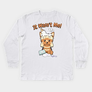 Funny yorkshire terrier got caught stealing ice cream Kids Long Sleeve T-Shirt